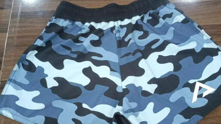 Gray camo high-slit shorts / from $44